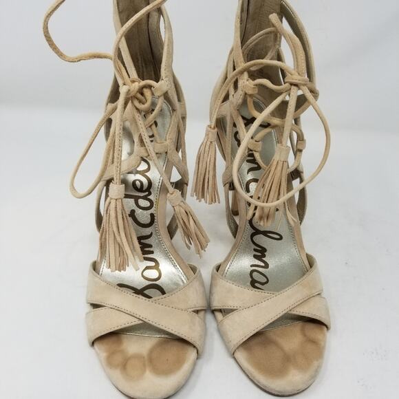 Sam Edelman Beige Tan Strappy Stilettos Heels  Azela Leather Heels Size 8 - Picture 6 of 14